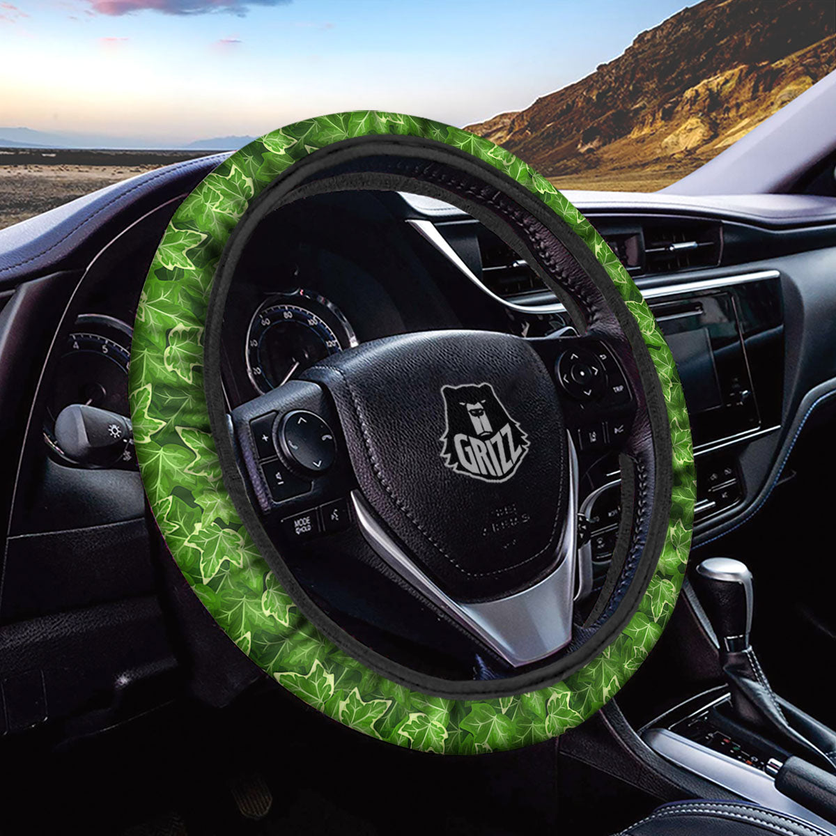 Ivy Leaf Green Print Pattern Car Steering Wheel Cover-grizzshop