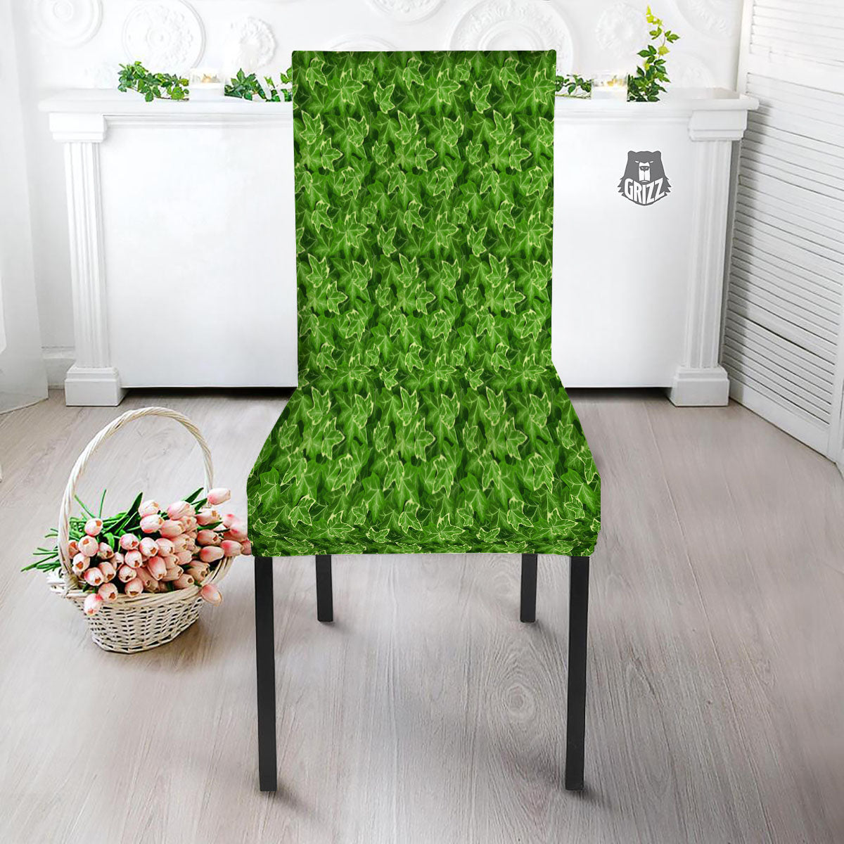 Ivy Leaf Green Print Pattern Dining Chair Slipcover-grizzshop