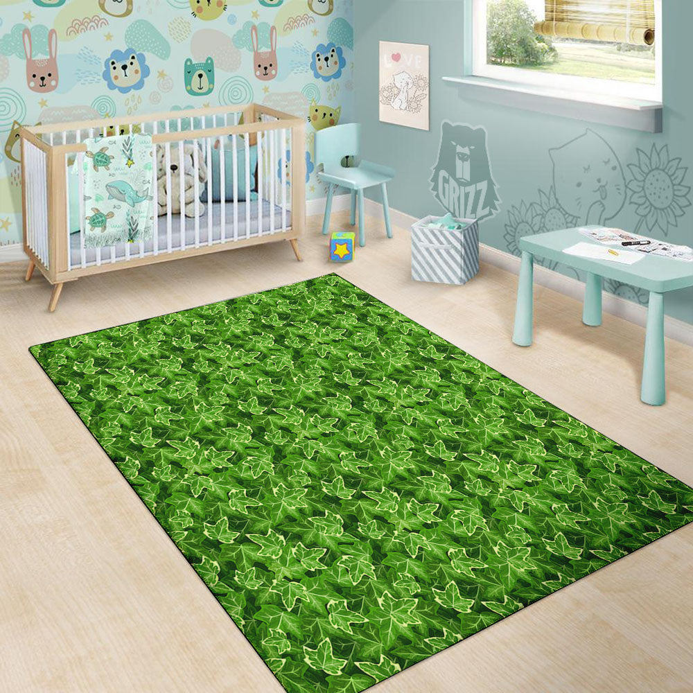 Ivy Leaf Green Print Pattern Floor Mat-grizzshop