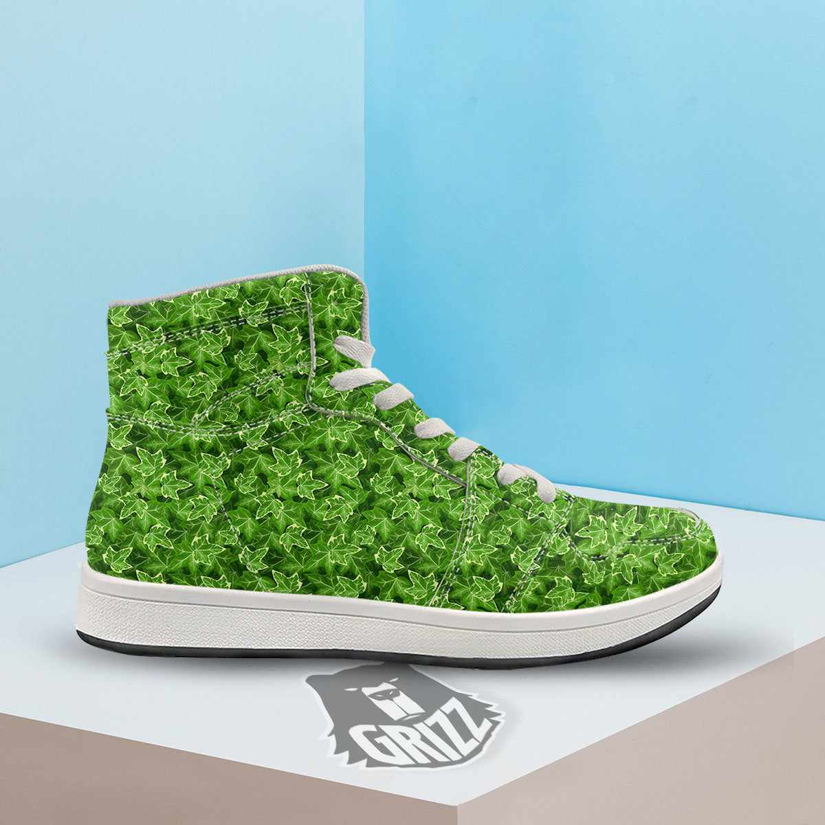 Ivy Leaf Green Print Pattern High Top Sneakers-grizzshop