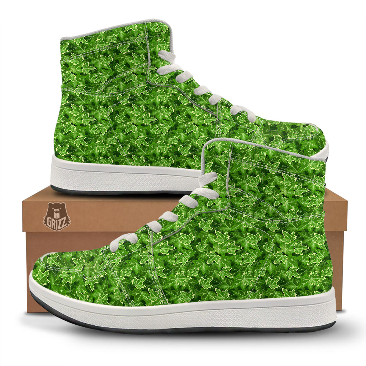 Ivy Leaf Green Print Pattern High Top Sneakers-grizzshop
