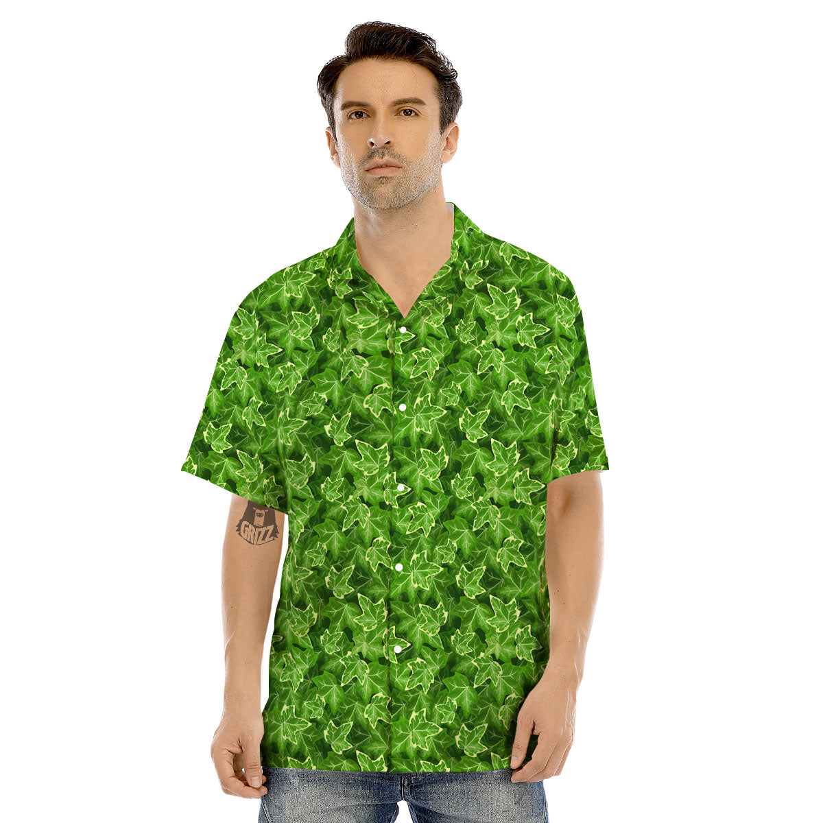 Ivy Leaf Green Print Pattern Men's Hawaiian Shirt-grizzshop
