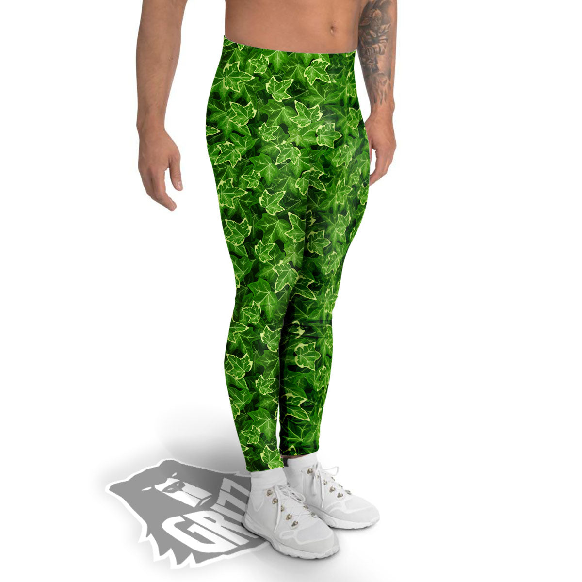 Ivy Leaf Green Print Pattern Men's Leggings-grizzshop