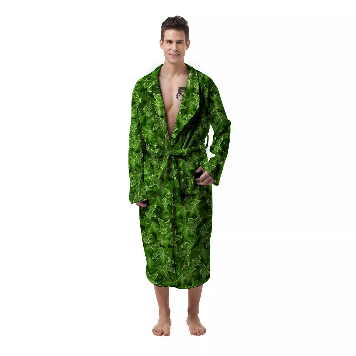 Ivy Leaf Green Print Pattern Men's Robe-grizzshop