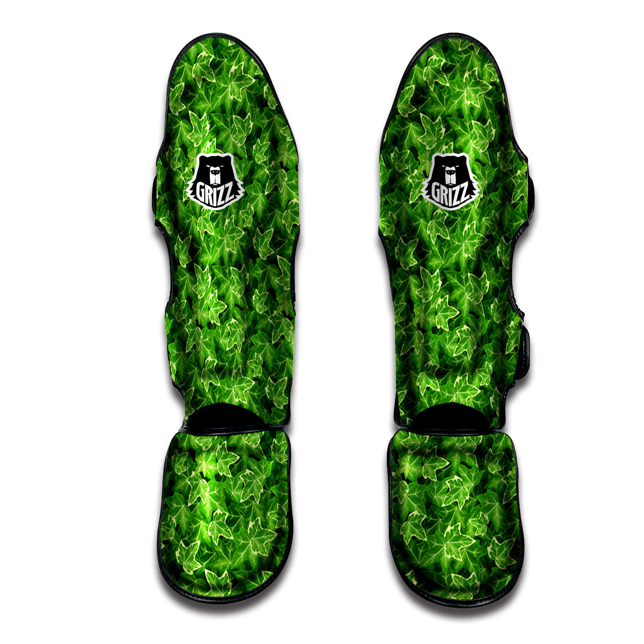 Ivy Leaf Green Print Pattern Muay Thai Shin Guards-grizzshop