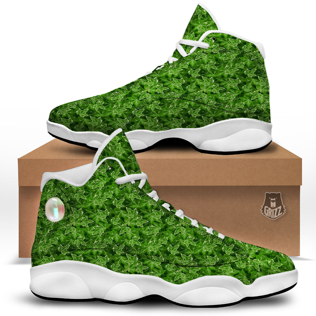 Ivy Leaf Green Print Pattern White Basketball Shoes-grizzshop