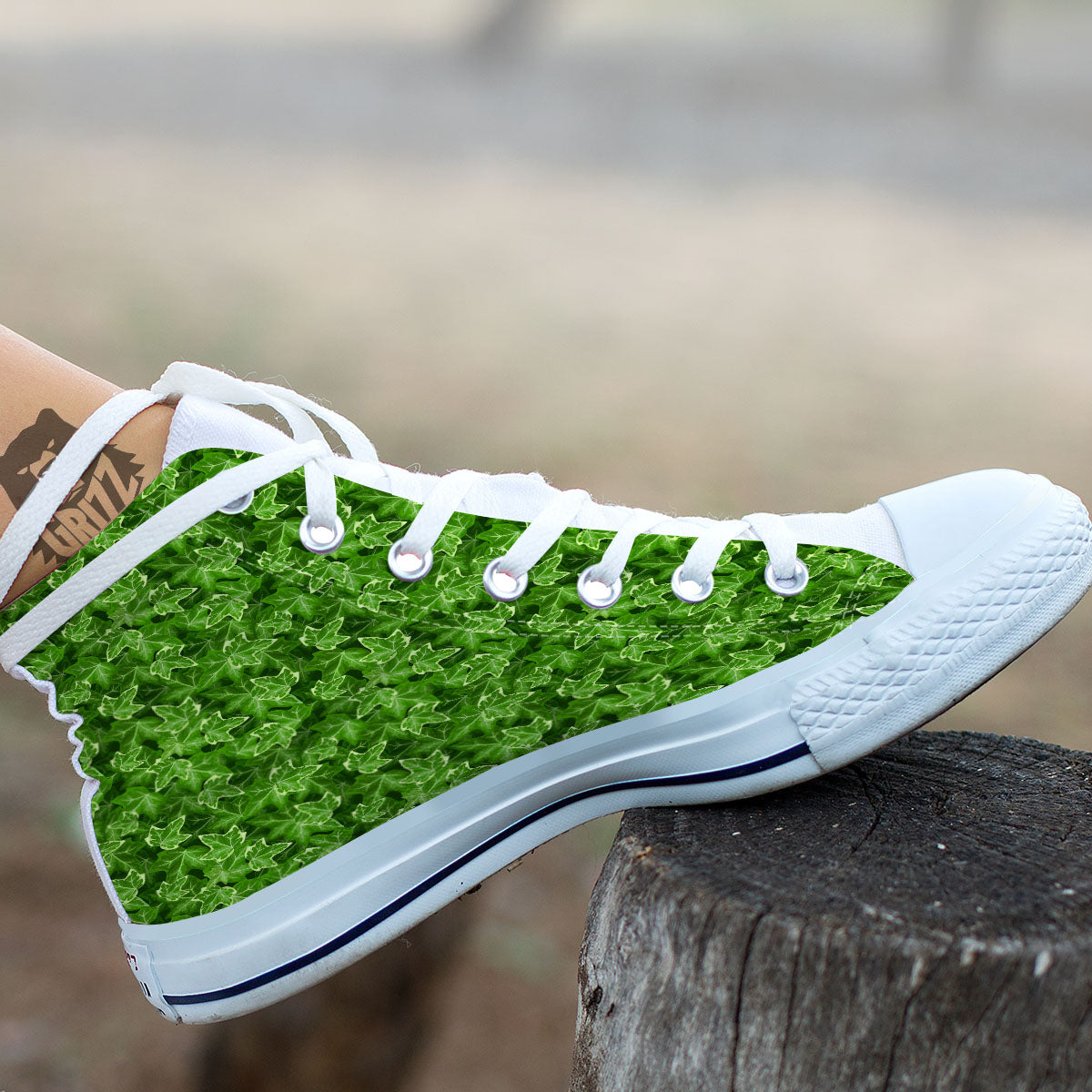 Ivy Leaf Green Print Pattern White High Top Shoes-grizzshop
