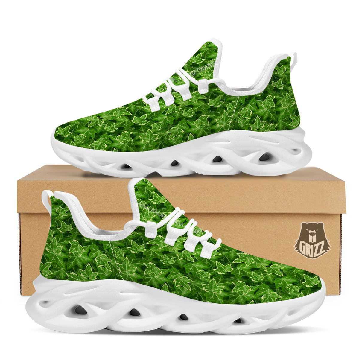 Ivy Leaf Green Print Pattern White Running Shoes-grizzshop