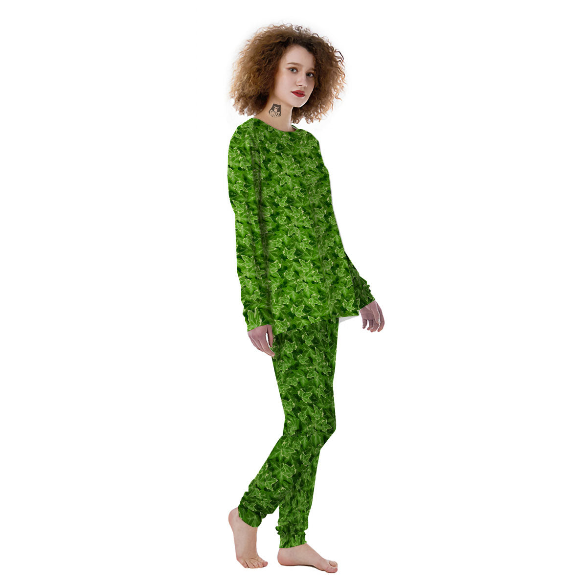 Ivy Leaf Green Print Pattern Women's Pajamas-grizzshop