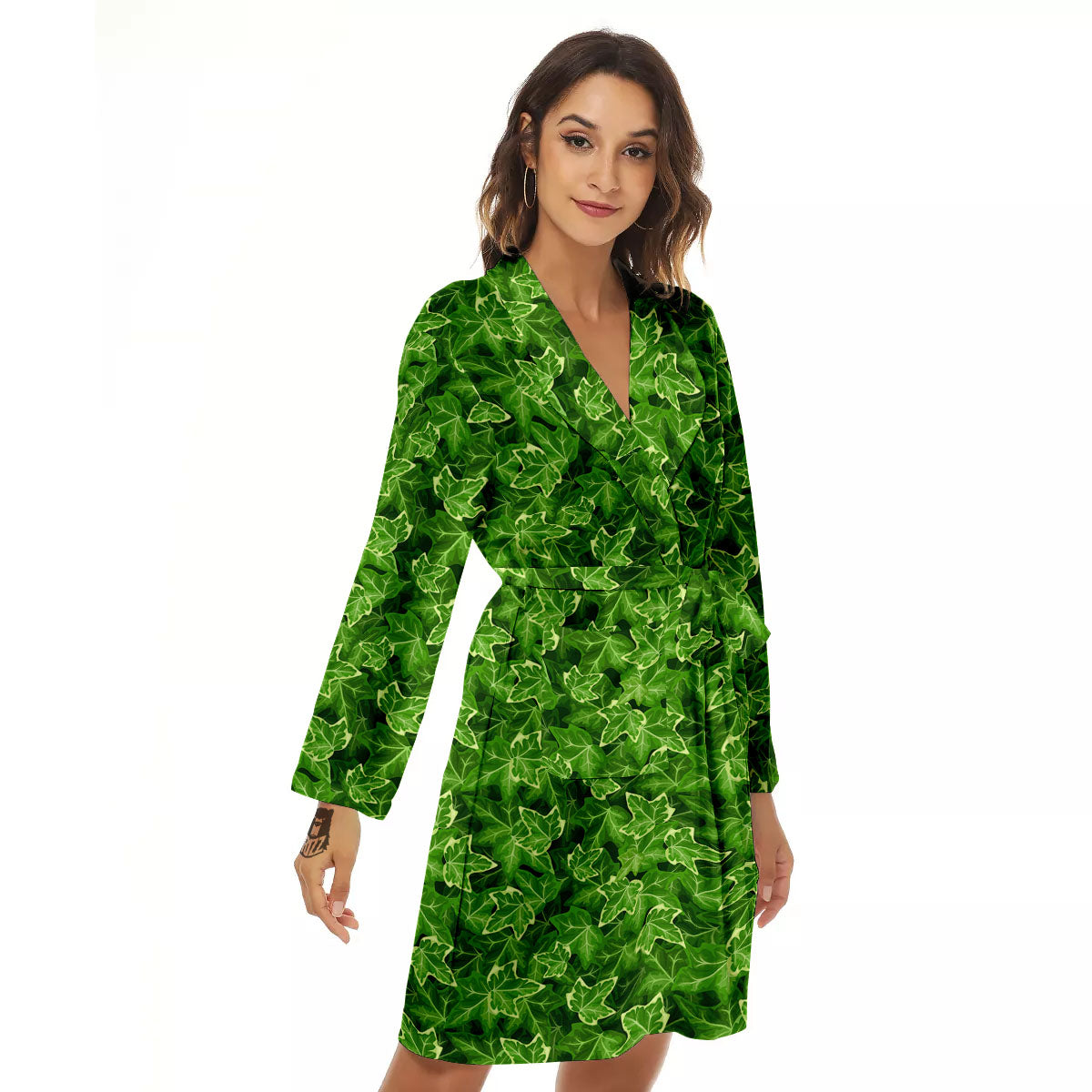 Ivy Leaf Green Print Pattern Women's Robe-grizzshop