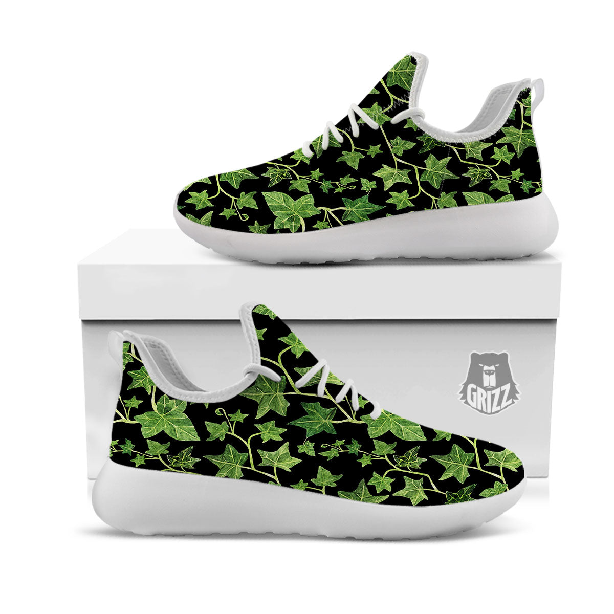 Ivy Leaf Green Print White Athletic Shoes-grizzshop
