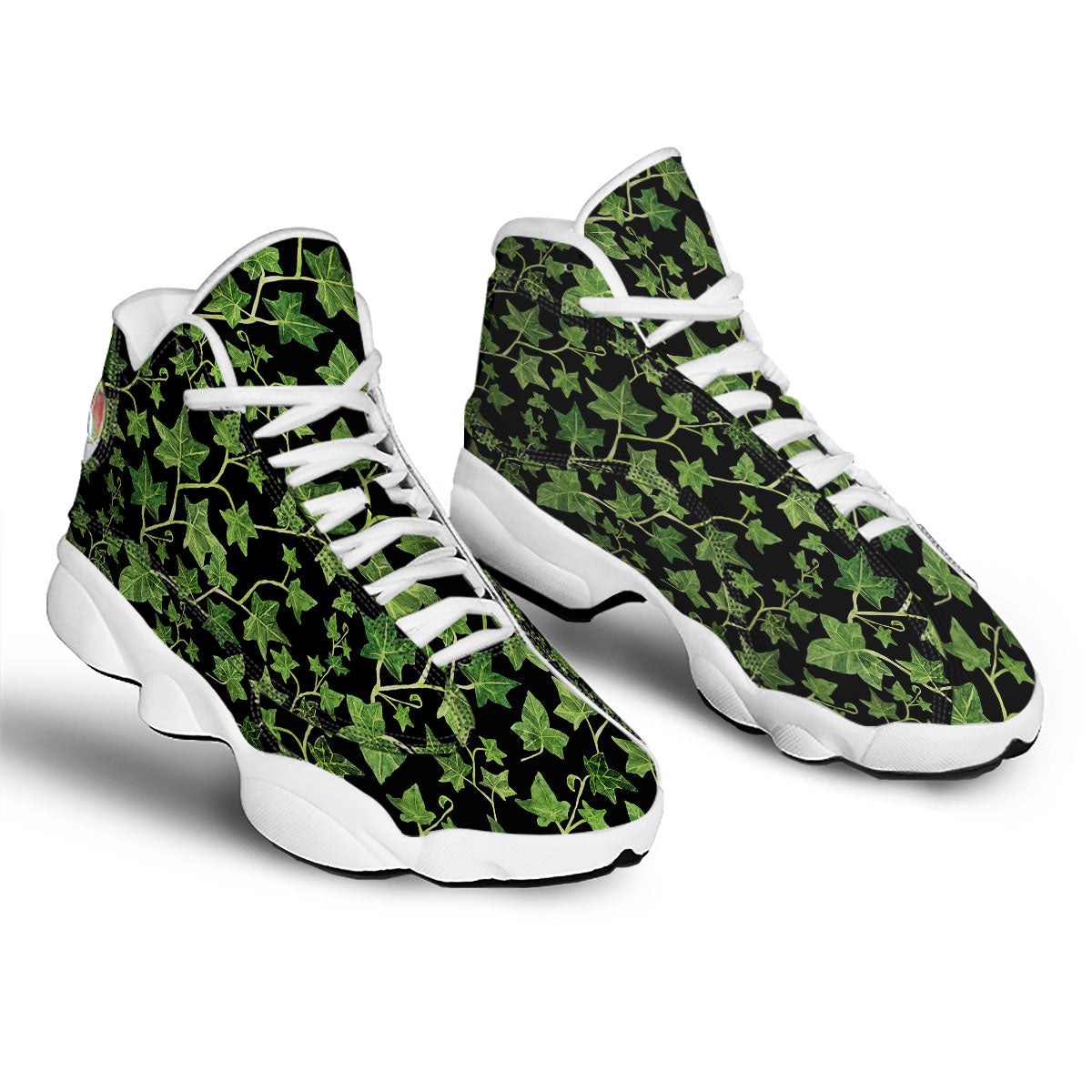 Ivy Leaf Green Print White Basketball Shoes-grizzshop