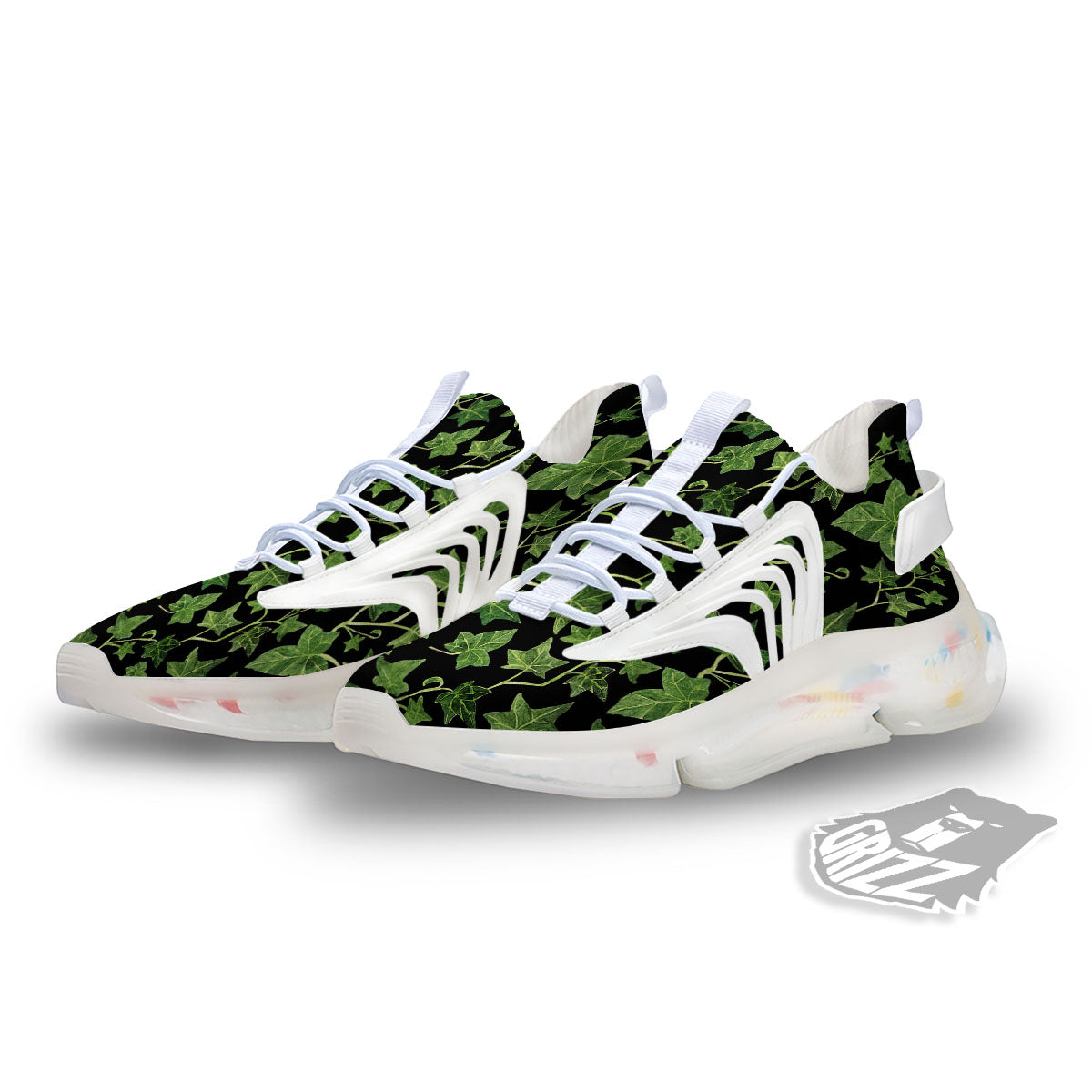 Ivy Leaf Green Print White Gym Shoes-grizzshop
