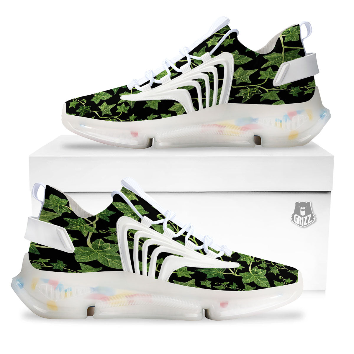 Ivy Leaf Green Print White Gym Shoes-grizzshop