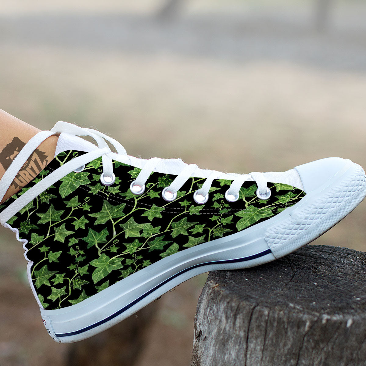 Ivy Leaf Green Print White High Top Shoes-grizzshop