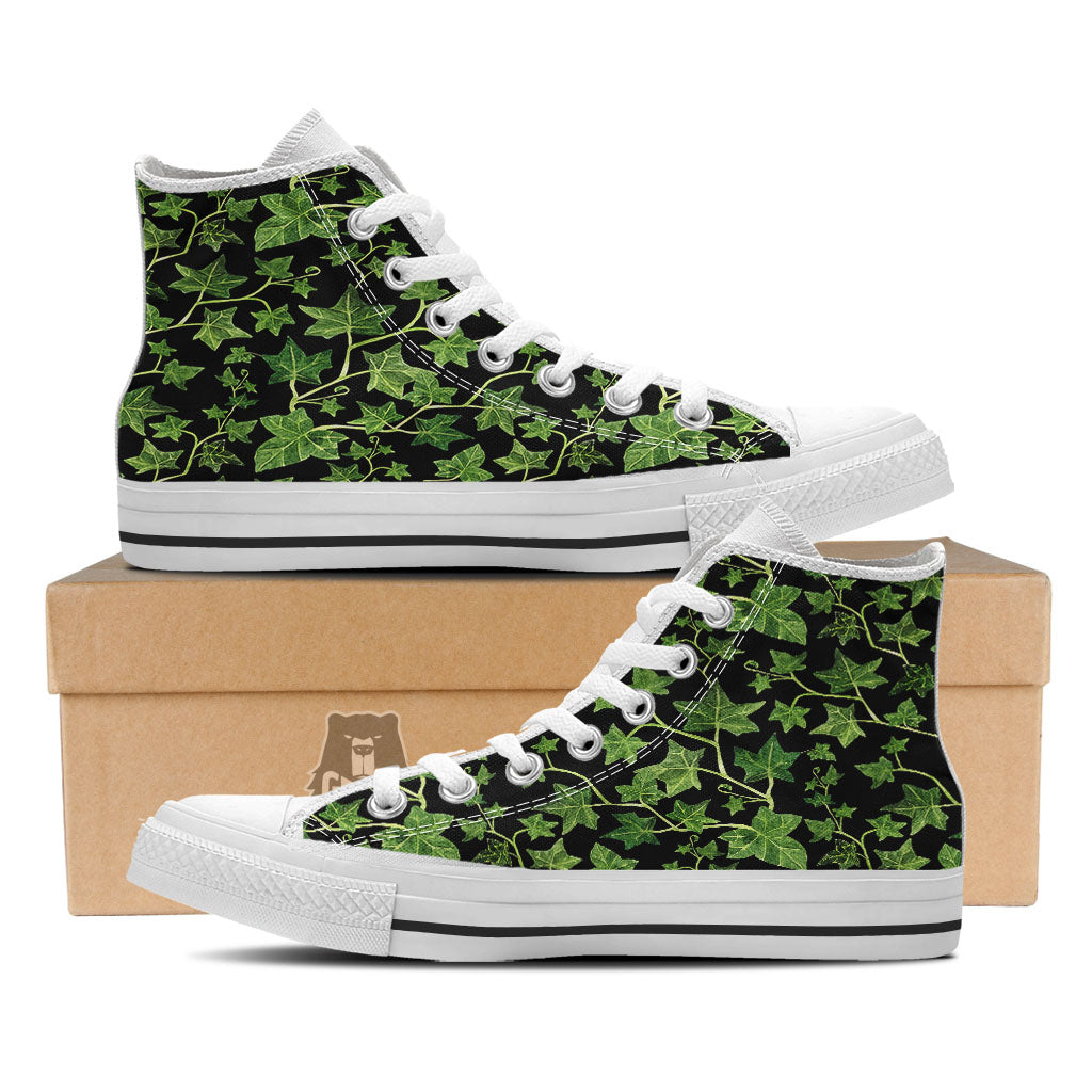 Ivy Leaf Green Print White High Top Shoes-grizzshop