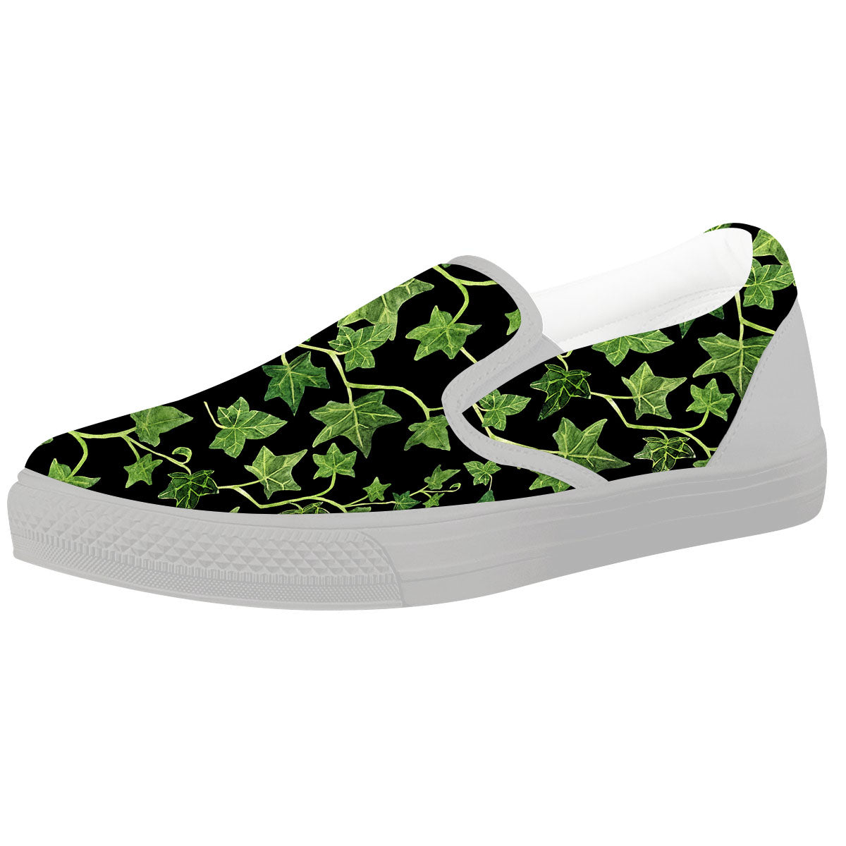 Ivy Leaf Green Print White Slip On Shoes-grizzshop
