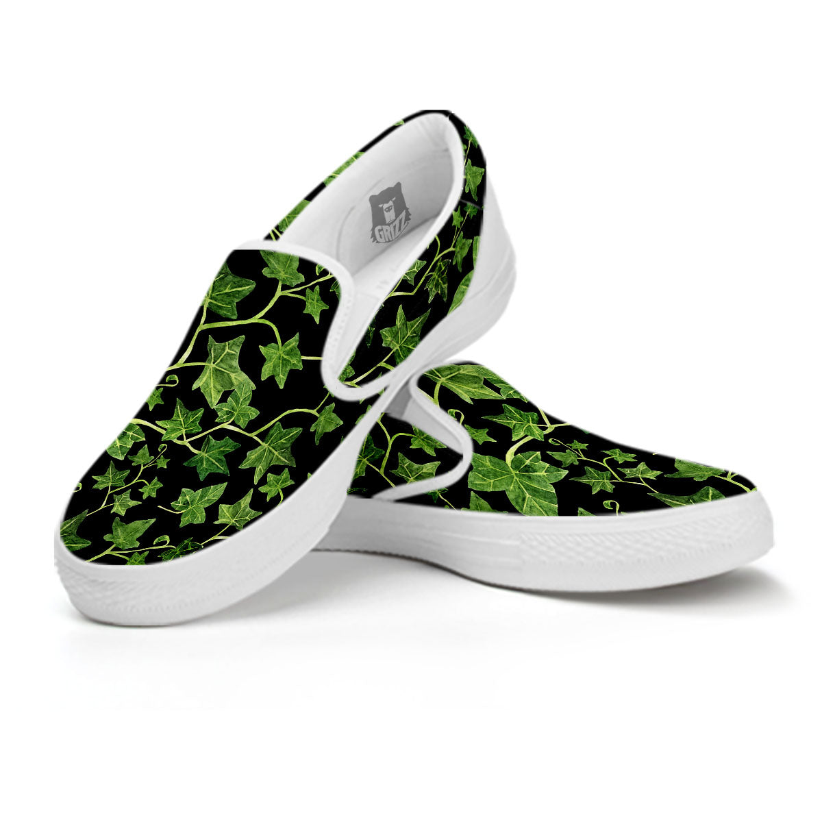 Ivy Leaf Green Print White Slip On Shoes-grizzshop