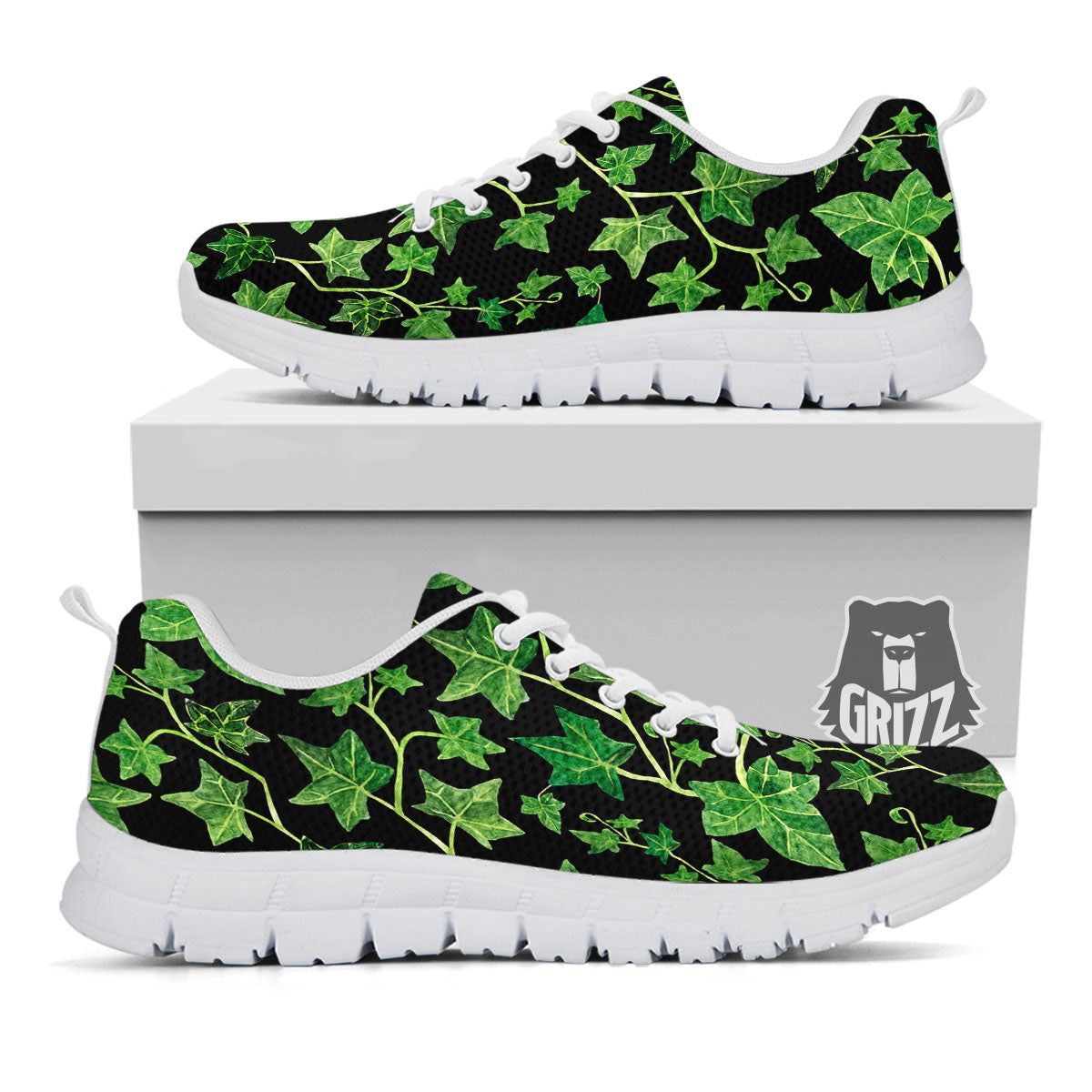 Ivy Leaf Green Print White Sneaker-grizzshop