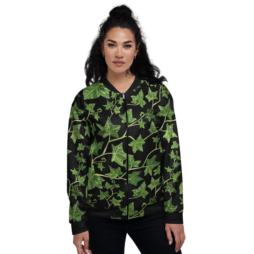 Ivy Leaf Green Print Women's Bomber Jacket-grizzshop