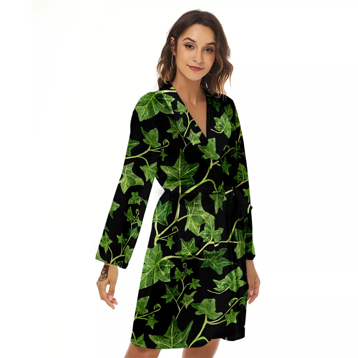 Ivy Leaf Green Print Women's Robe-grizzshop