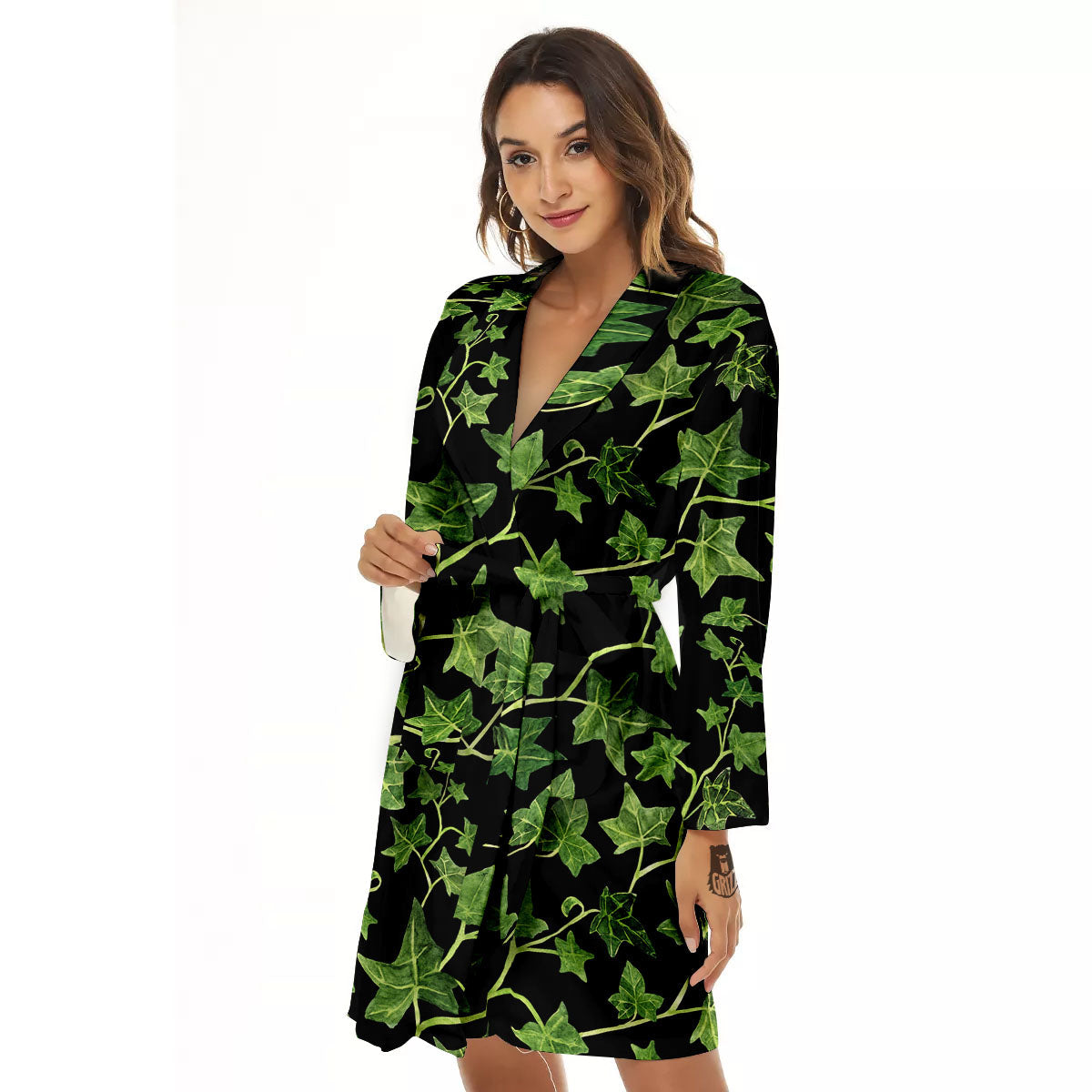 Ivy Leaf Green Print Women's Robe-grizzshop