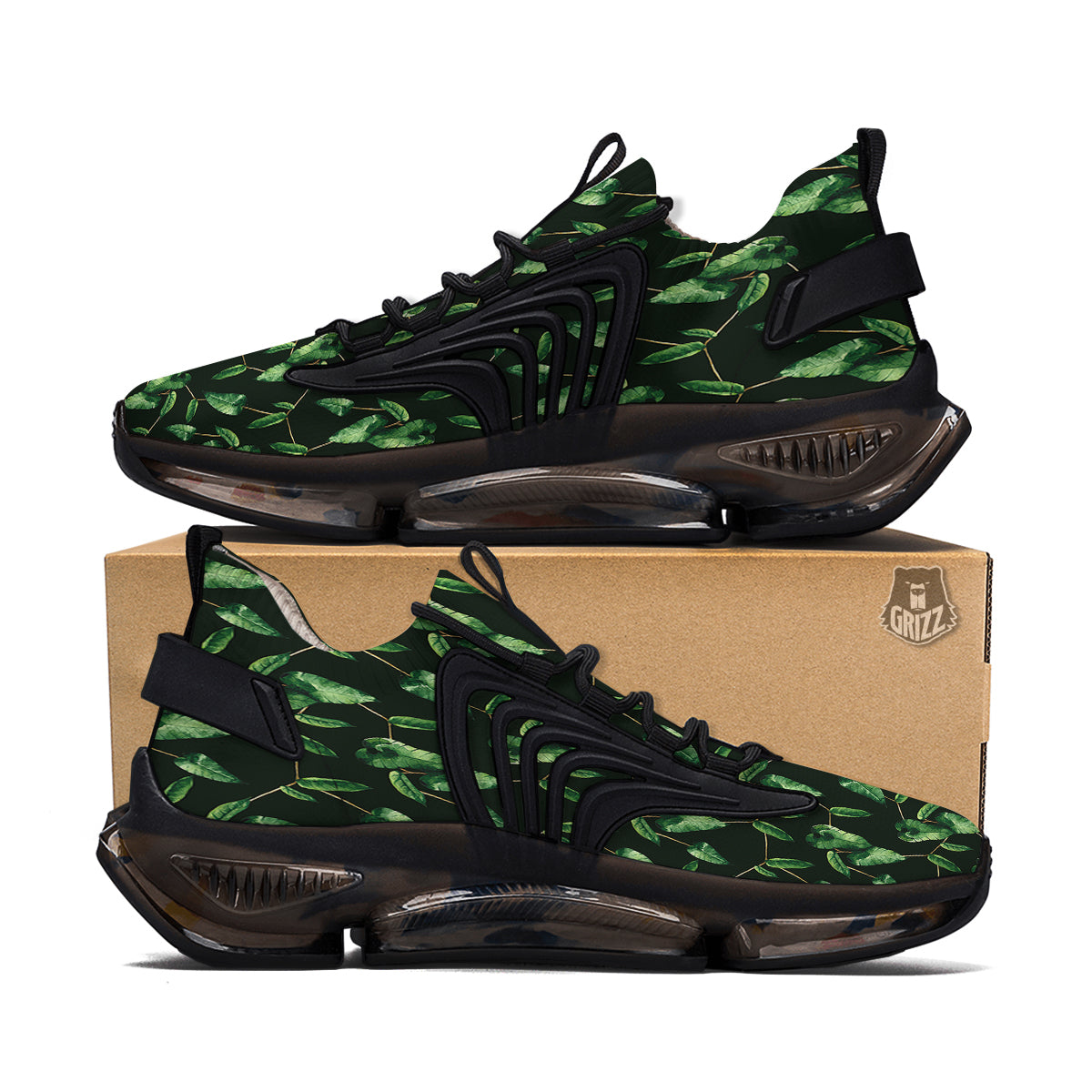 Ivy Leaf Watercolor Print Pattern Black Gym Shoes-grizzshop