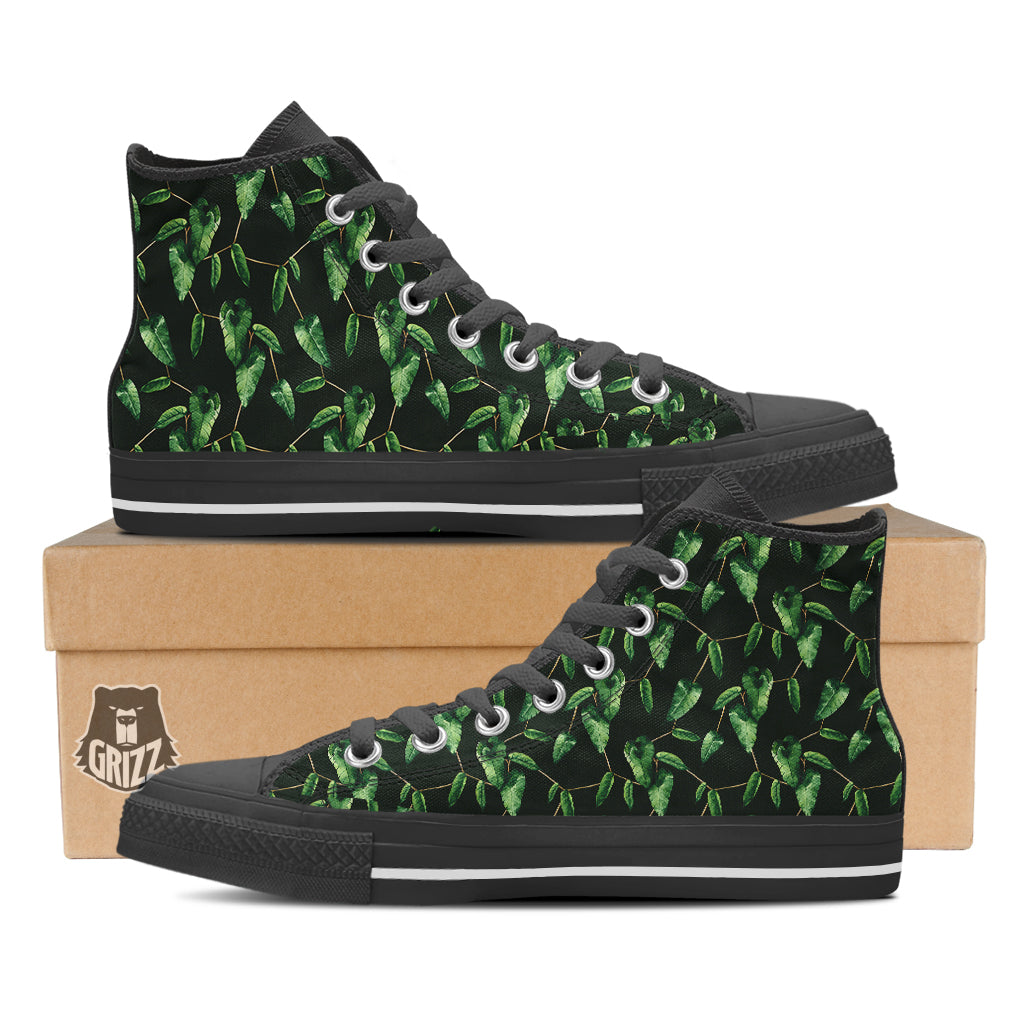 Ivy Leaf Watercolor Print Pattern Black High Top Shoes-grizzshop