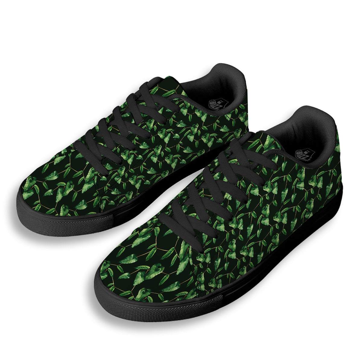 Ivy Leaf Watercolor Print Pattern Black Low Top Sneakers-grizzshop