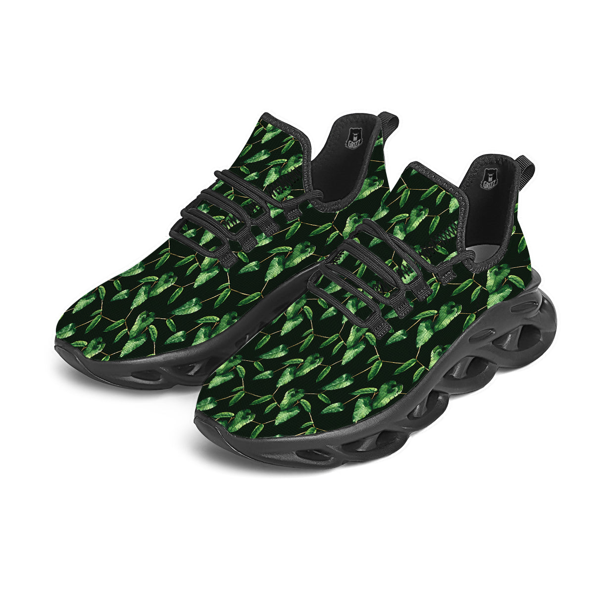 Ivy Leaf Watercolor Print Pattern Black Running Shoes-grizzshop