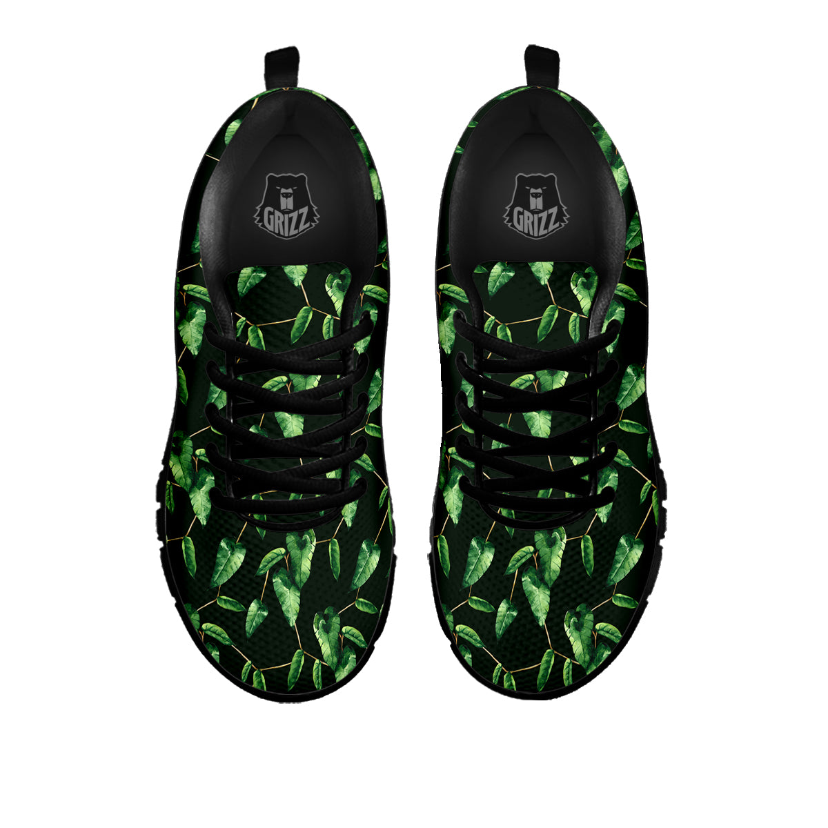 Ivy Leaf Watercolor Print Pattern Black Sneaker-grizzshop