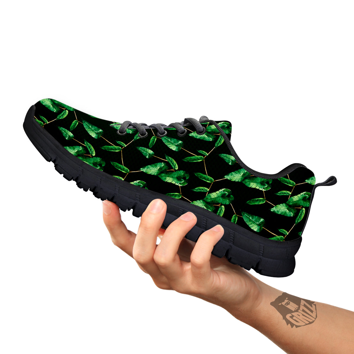 Ivy Leaf Watercolor Print Pattern Black Sneaker-grizzshop
