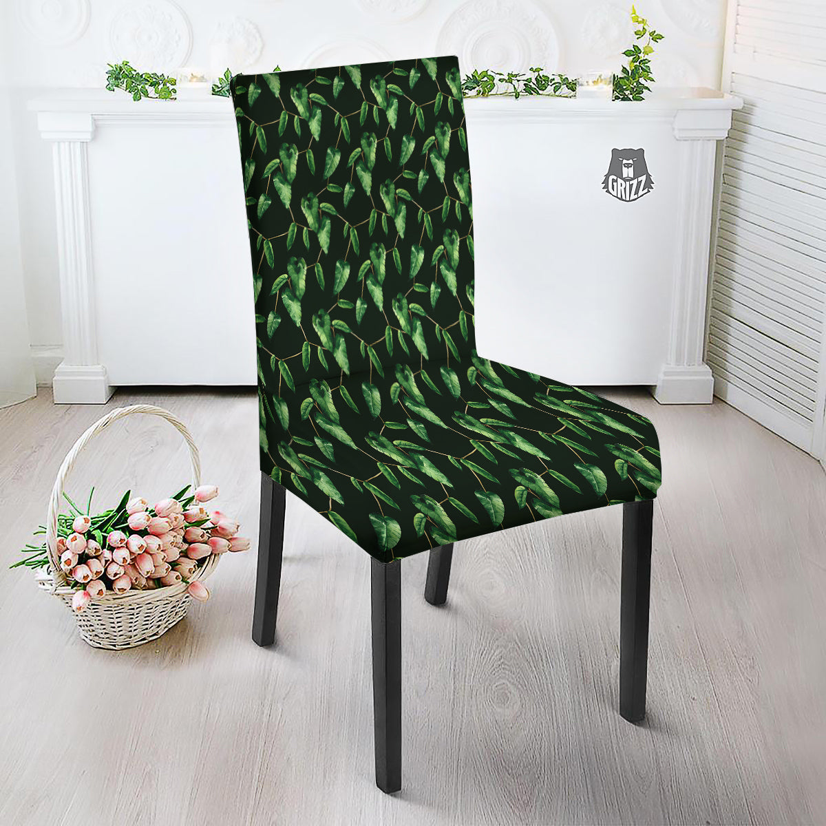 Ivy Leaf Watercolor Print Pattern Dining Chair Slipcover-grizzshop