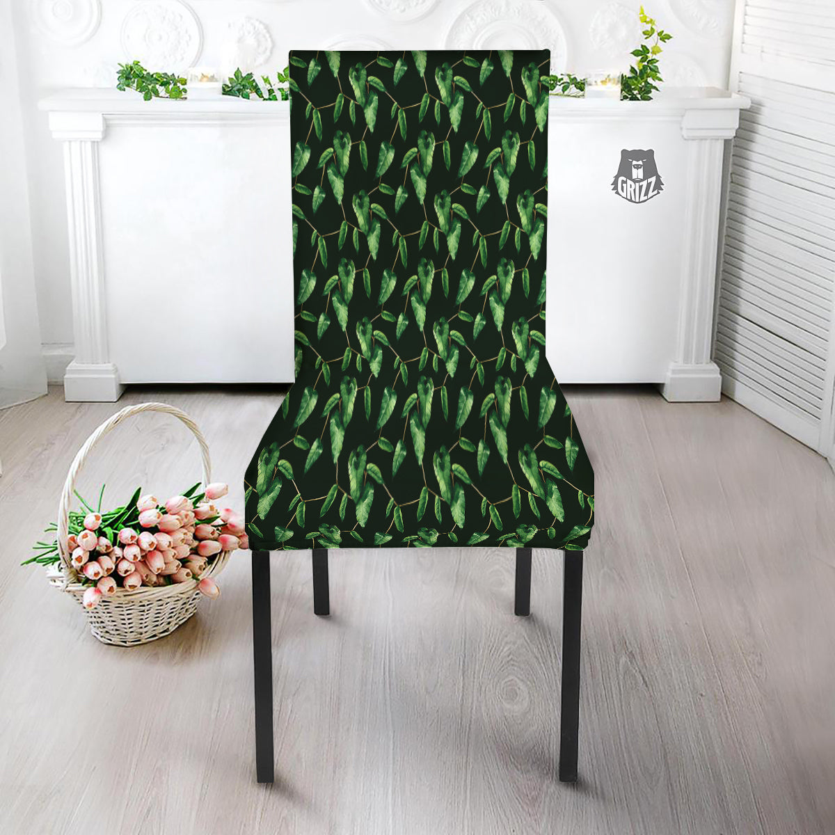 Ivy Leaf Watercolor Print Pattern Dining Chair Slipcover-grizzshop