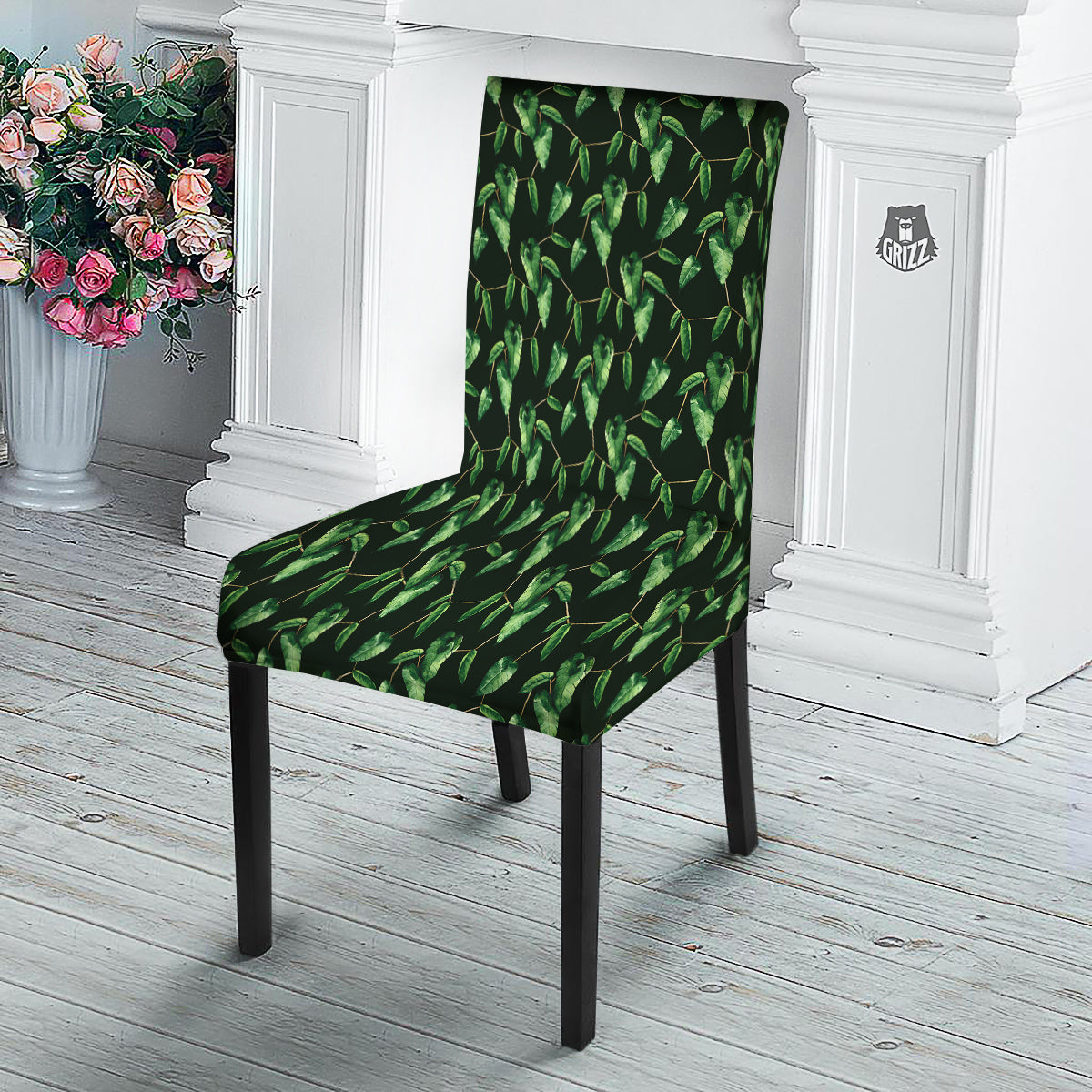 Ivy Leaf Watercolor Print Pattern Dining Chair Slipcover-grizzshop