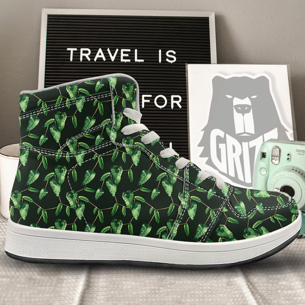 Ivy Leaf Watercolor Print Pattern High Top Sneakers-grizzshop