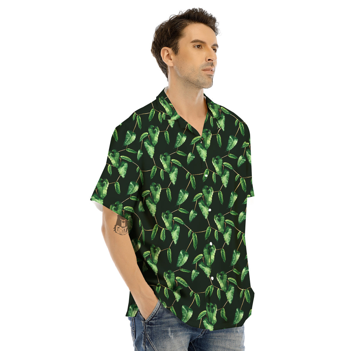 Ivy Leaf Watercolor Print Pattern Men's Hawaiian Shirt-grizzshop