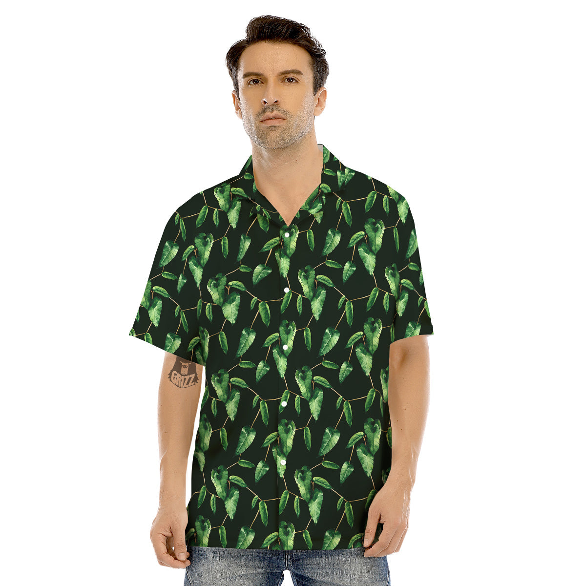 Ivy Leaf Watercolor Print Pattern Men's Hawaiian Shirt-grizzshop