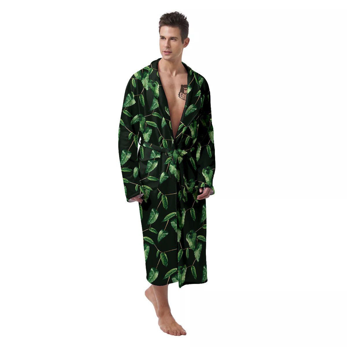 Ivy Leaf Watercolor Print Pattern Men's Robe-grizzshop