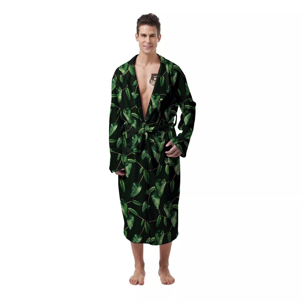 Ivy Leaf Watercolor Print Pattern Men's Robe-grizzshop