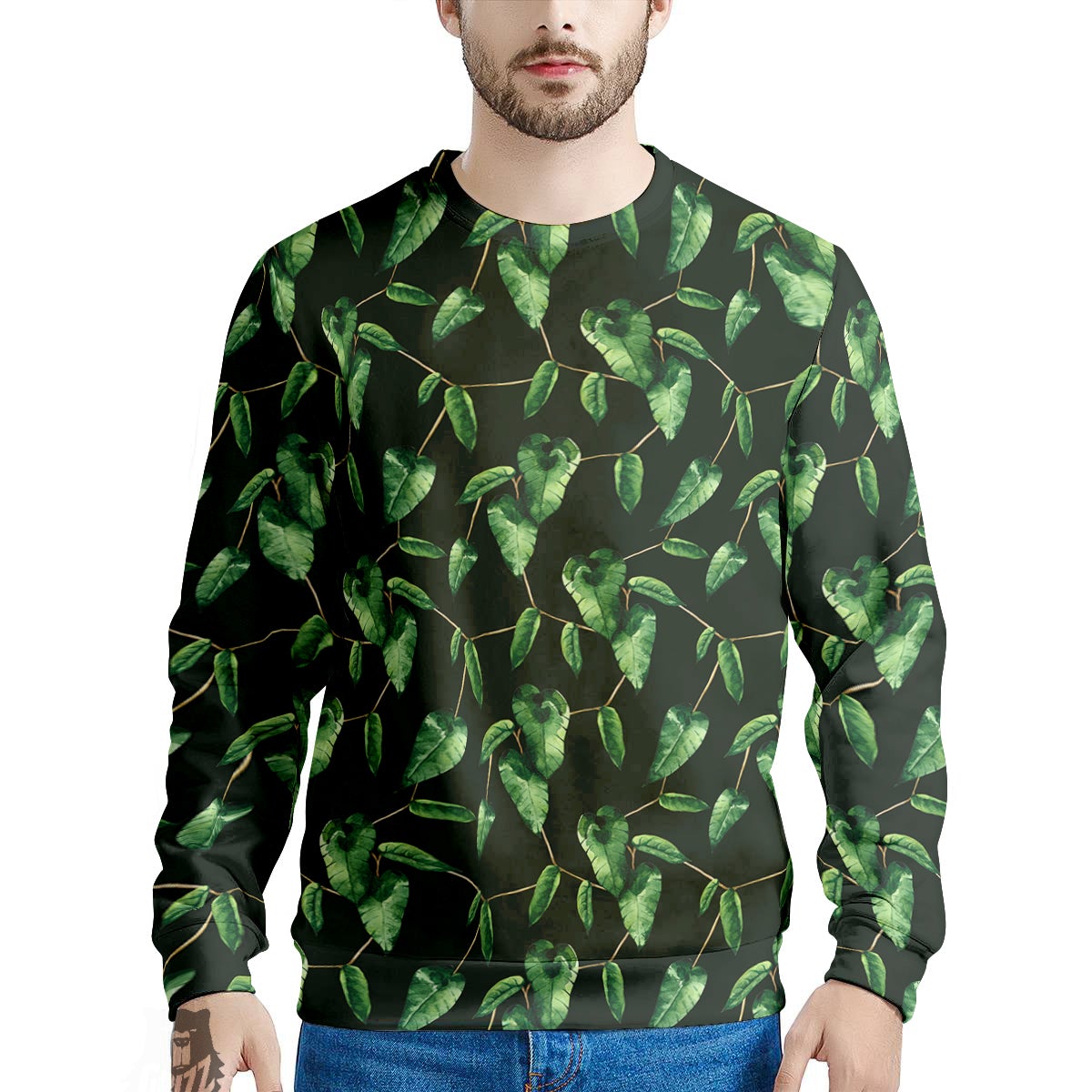 Ivy Leaf Watercolor Print Pattern Men's Sweatshirt-grizzshop