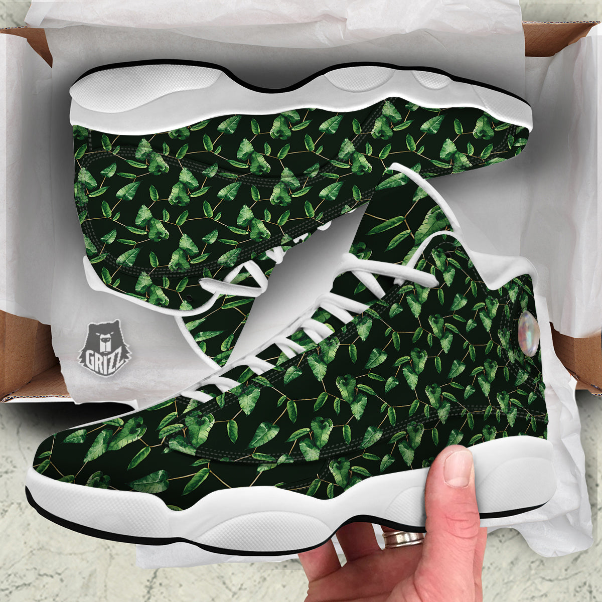 Ivy Leaf Watercolor Print Pattern White Basketball Shoes-grizzshop