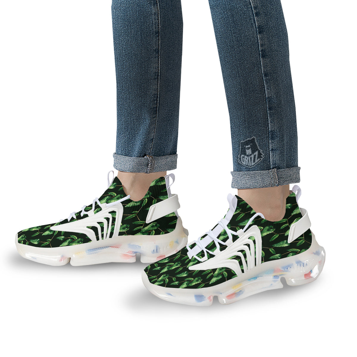 Ivy Leaf Watercolor Print Pattern White Gym Shoes-grizzshop