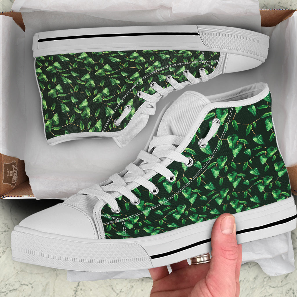 Ivy Leaf Watercolor Print Pattern White High Top Shoes-grizzshop