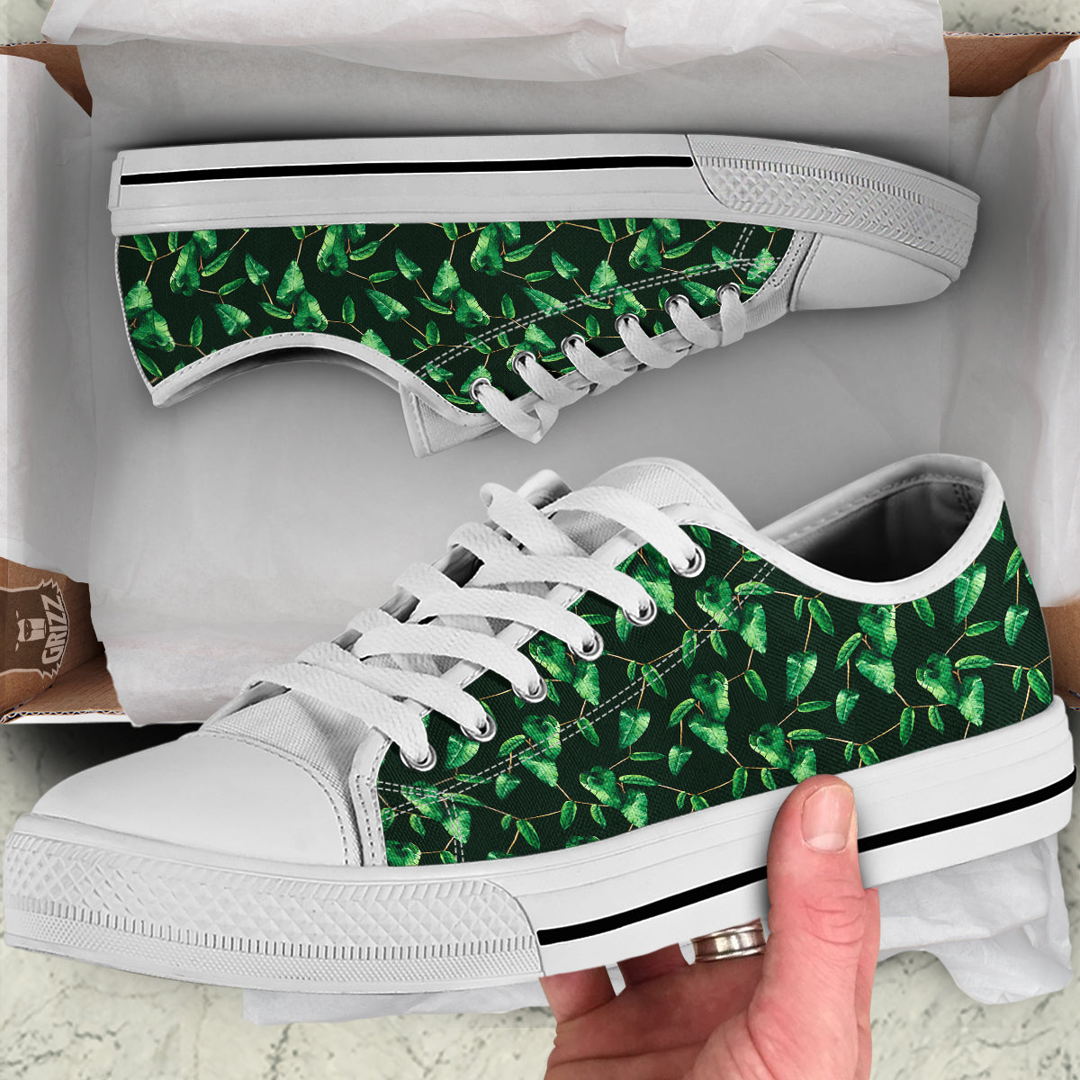 Ivy Leaf Watercolor Print Pattern White Low Top Shoes-grizzshop