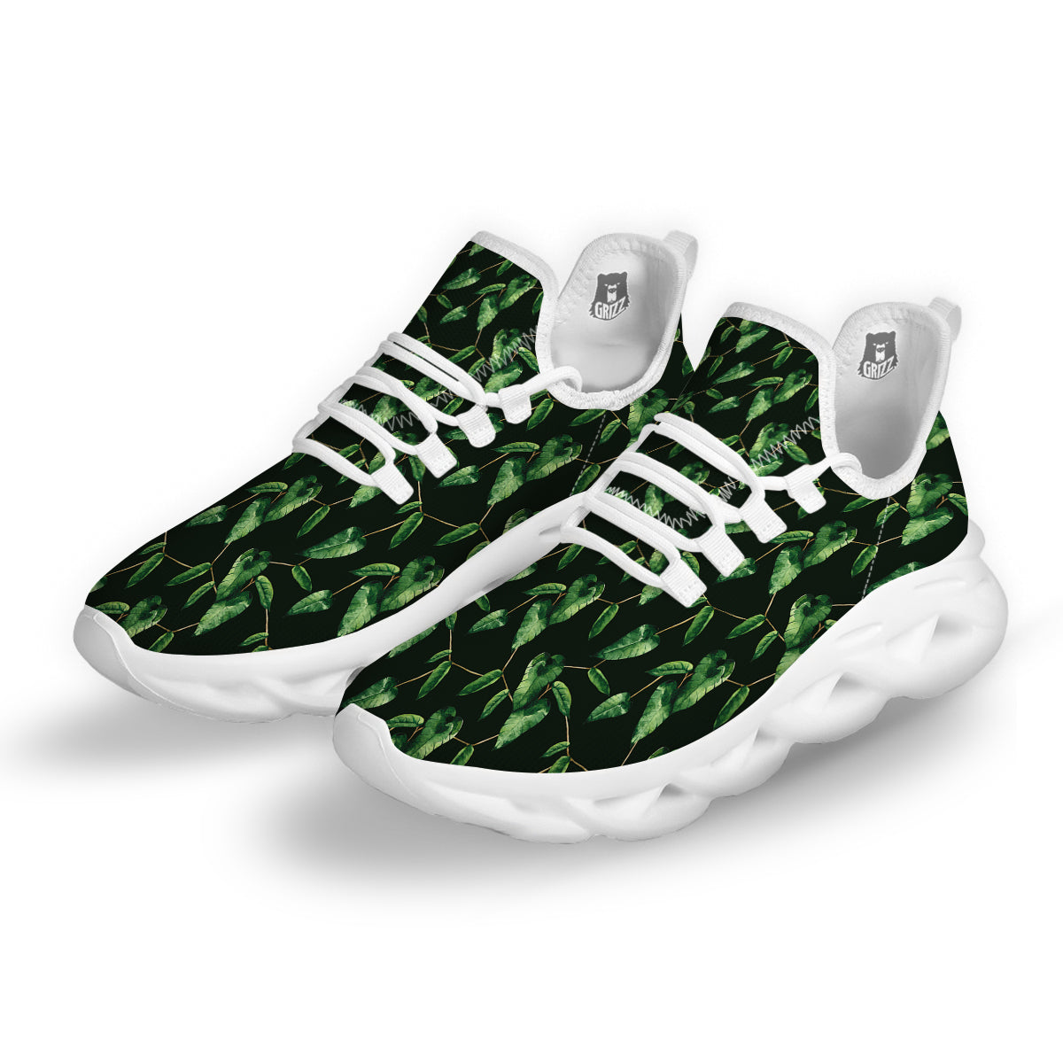 Ivy Leaf Watercolor Print Pattern White Running Shoes-grizzshop