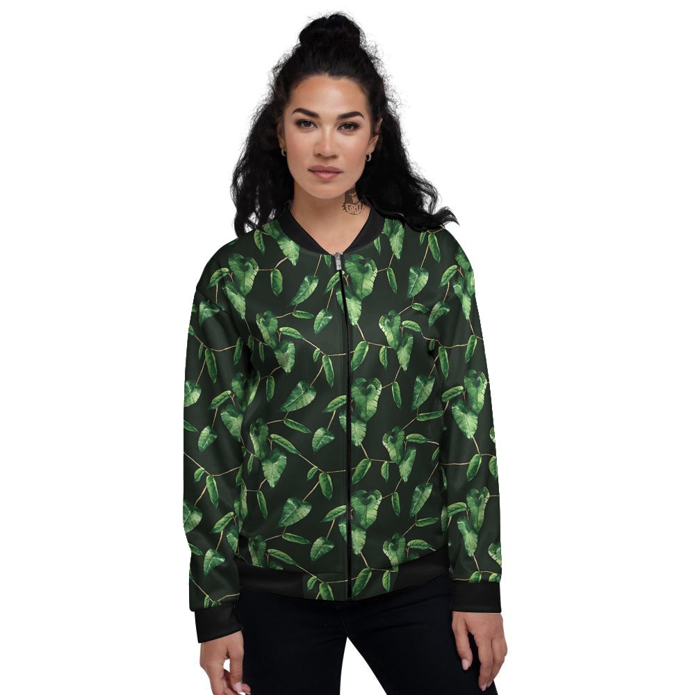 Ivy Leaf Watercolor Print Pattern Women's Bomber Jacket-grizzshop
