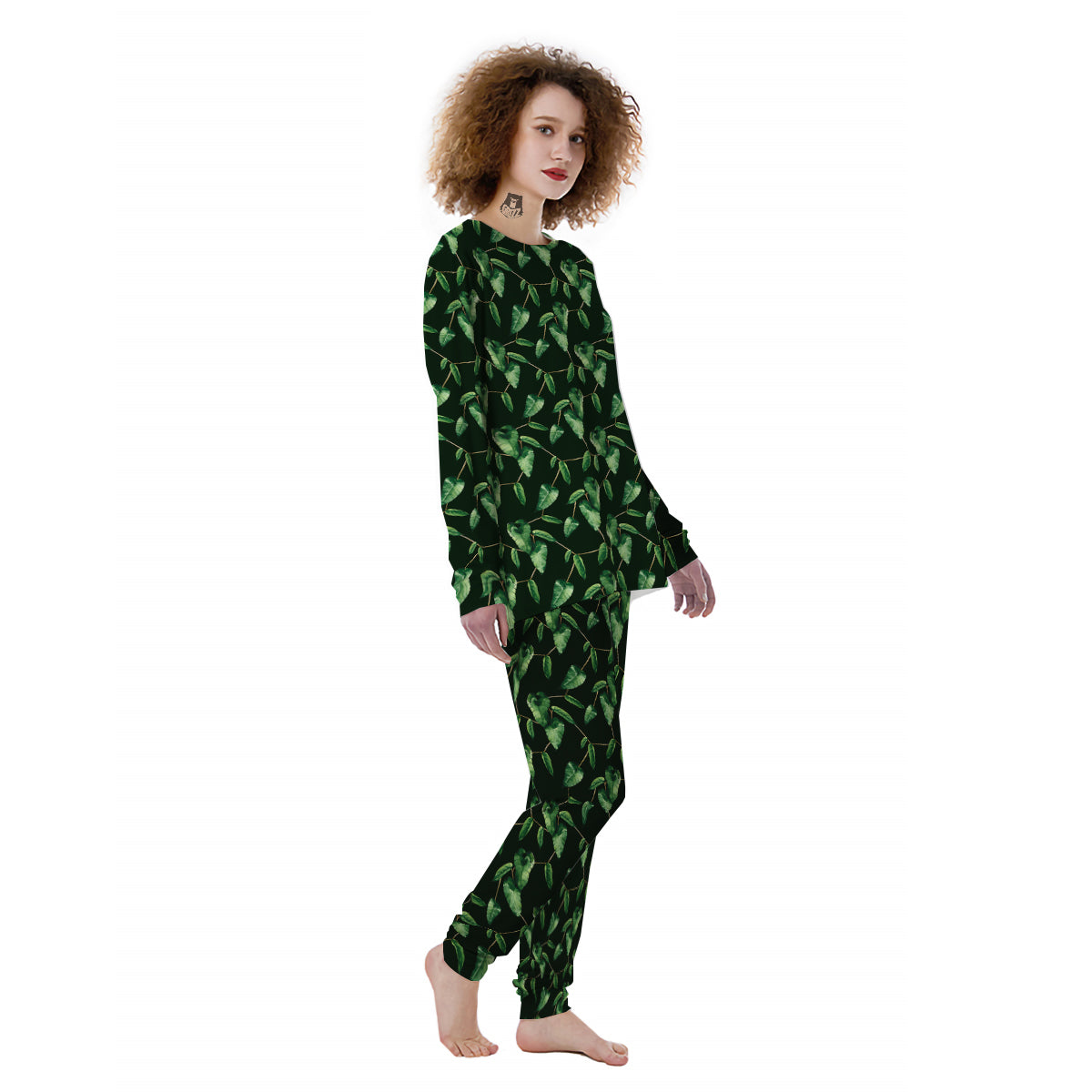 Ivy Leaf Watercolor Print Pattern Women's Pajamas-grizzshop