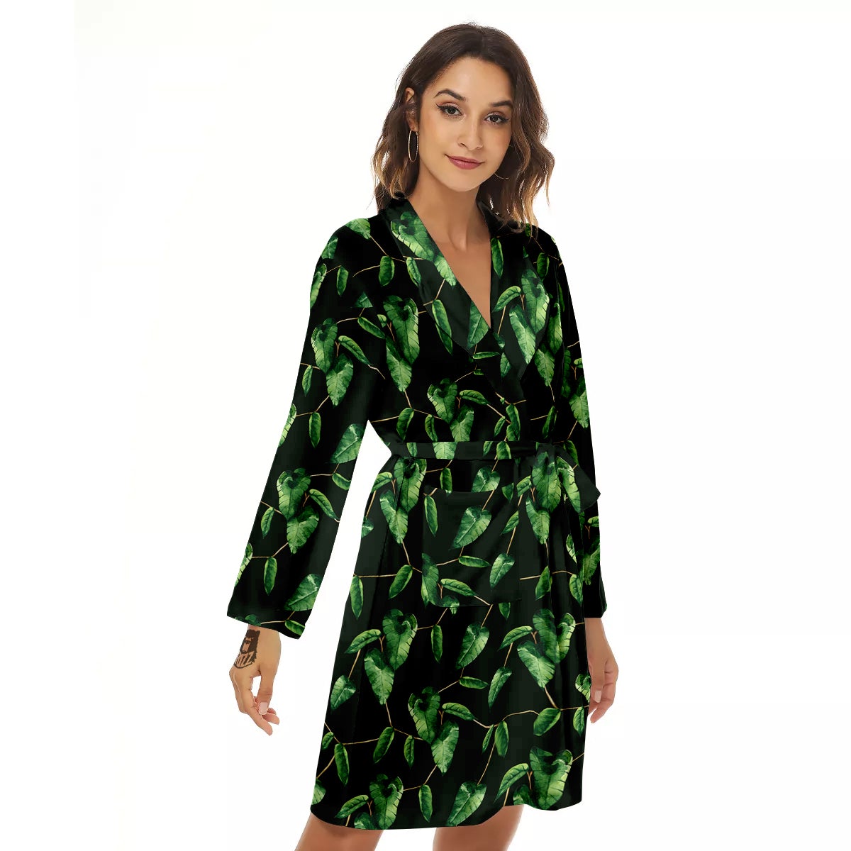 Ivy Leaf Watercolor Print Pattern Women's Robe-grizzshop