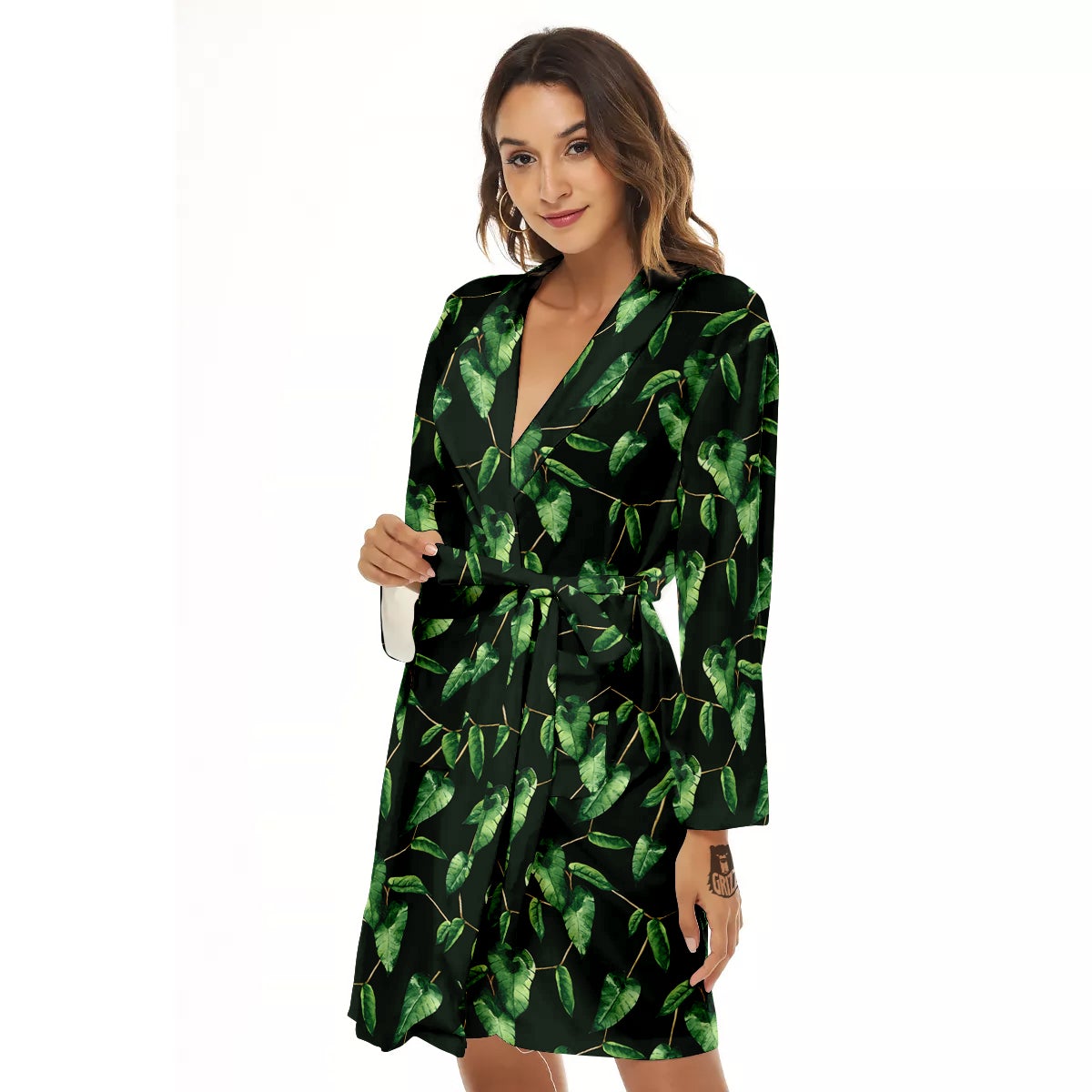 Ivy Leaf Watercolor Print Pattern Women's Robe-grizzshop